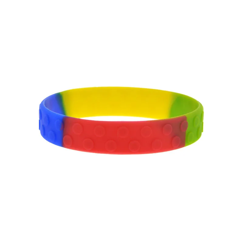 1 PC Youth Size Embossed Dot Pride Silicone Bracelet Rainbow Color Building Block Style Hand Band