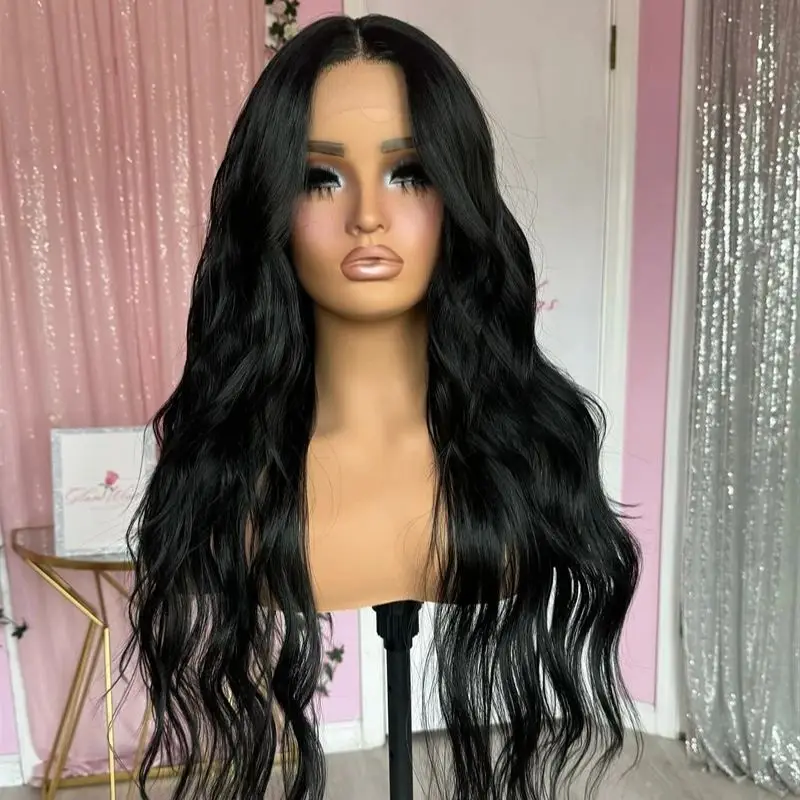 Chocolate Brown Deep Water Wave Lace Front Synthetic Wig Free Part HD Invisible Lace Front Wig High Quality Wigs 28 Inch Daily