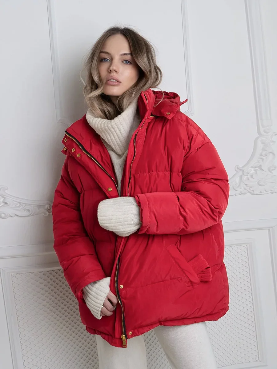 Bornladies Damen verdickte warme Baumwolljacke Herbst Winter Mütze Reißverschluss Brotjacke Mode Parkas Büro Dame Gürtel Baumwolljacke