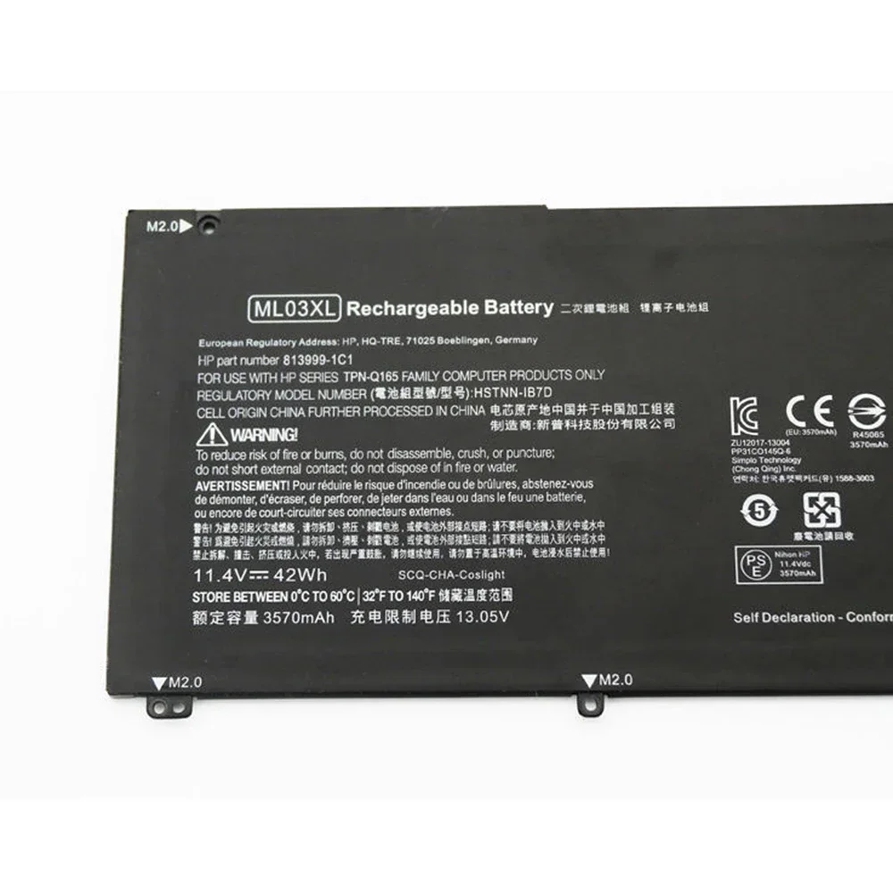 ML03XL 11.4V 42Wh Original Laptop Battery for HP Spectre x2 Detachable PC 12 HSTNN-IB7D 814277-005