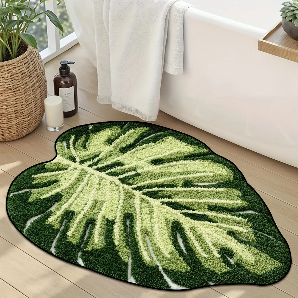 VIKAMA Soft Plush Leaf Pattern Rug Bedside Rug For Bedroom Small Irregular Floor Mat Living Room Hallway Bedroom Rug Home Decor