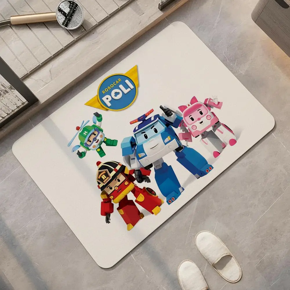 Alfombra de Baño de Diatomita con Diseño de R-Robocar P-POLI, de Secado Rápido, Absorbente, Multiusos