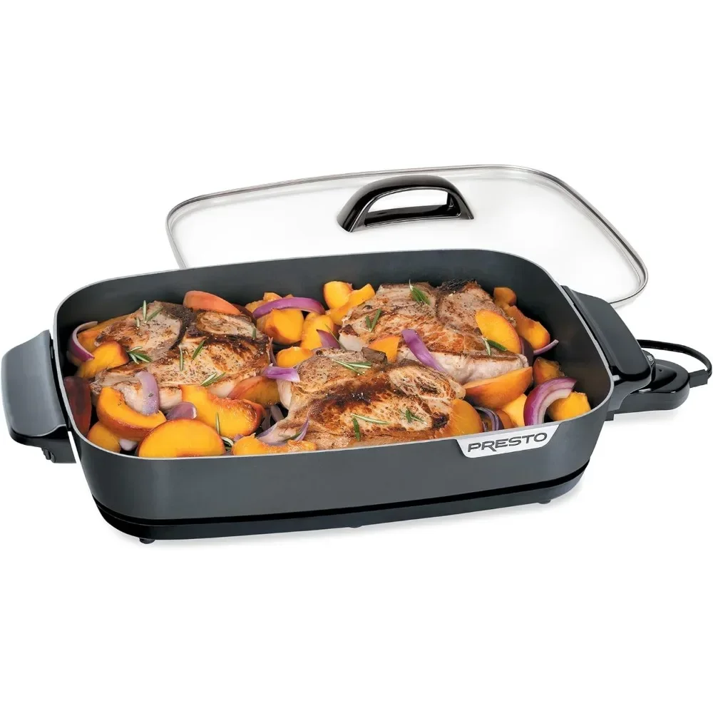 

tt 16-Inch Slimline Electric Skillet with Glass Cover - Nonstick, Adjustable Temperature