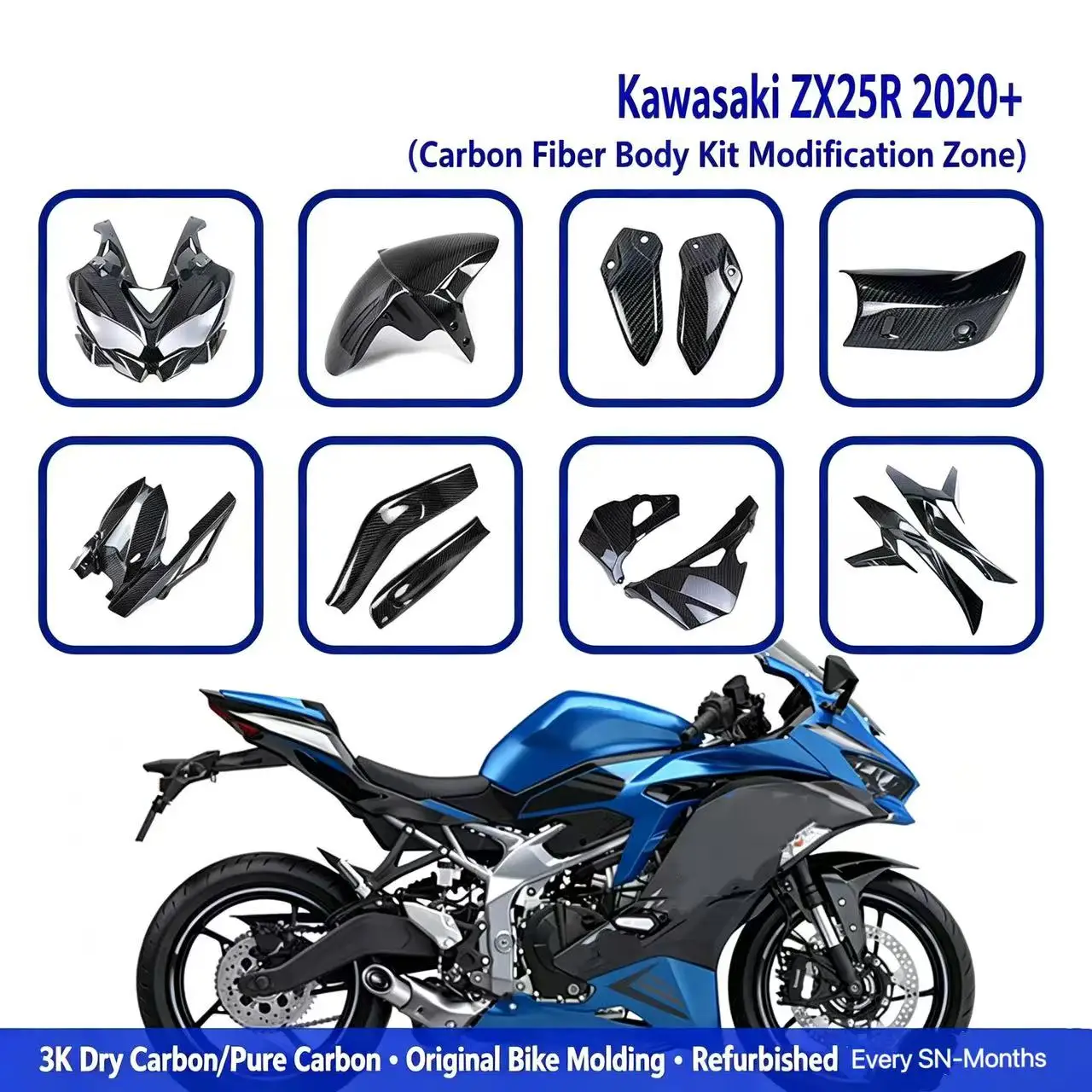 Applicable to Kawasaki ZX25R ZX4R 2020 21 22 23 2024 motorcycle modification carbon fiber shell fairing accessories mudguard