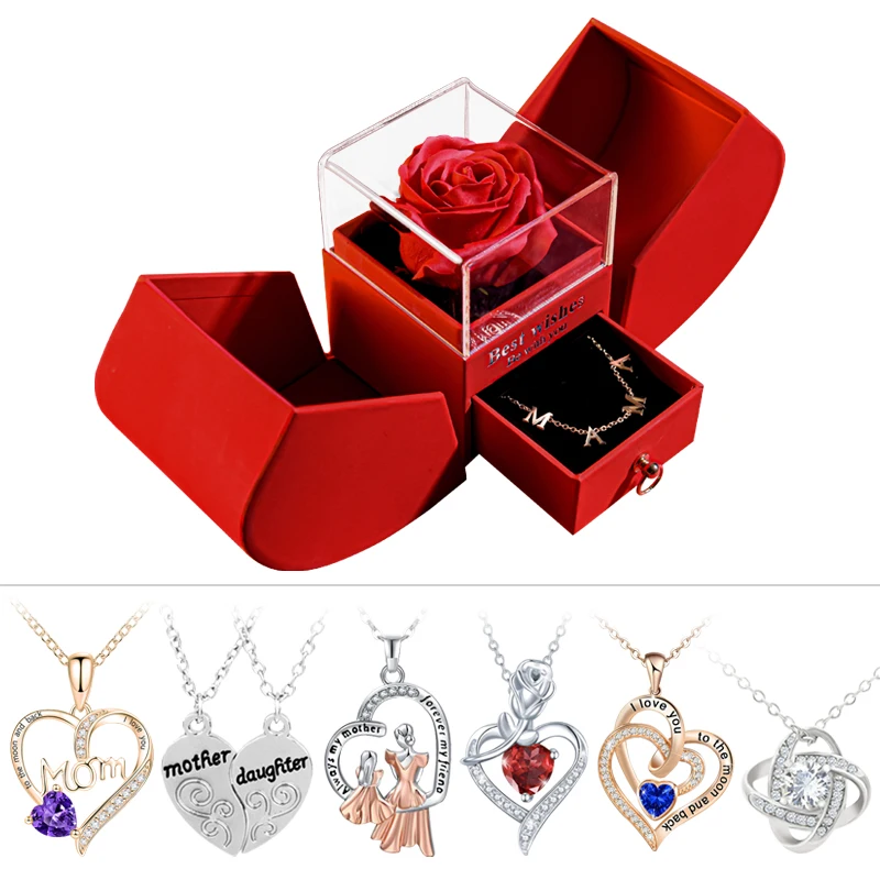 Valentine\'s Day Jewelry Pendant Necklace /w Soap Forever Rose Gift Box Mother\'s Day Necklace Jewelry Gifts for Girlfriend Women