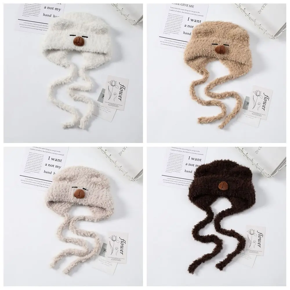 Cappello pullover capibara dolce cartone animato Cappello elastico con orecchie di animali Kawaii Cappello berretto caldo tinta unita addensato per ragazze