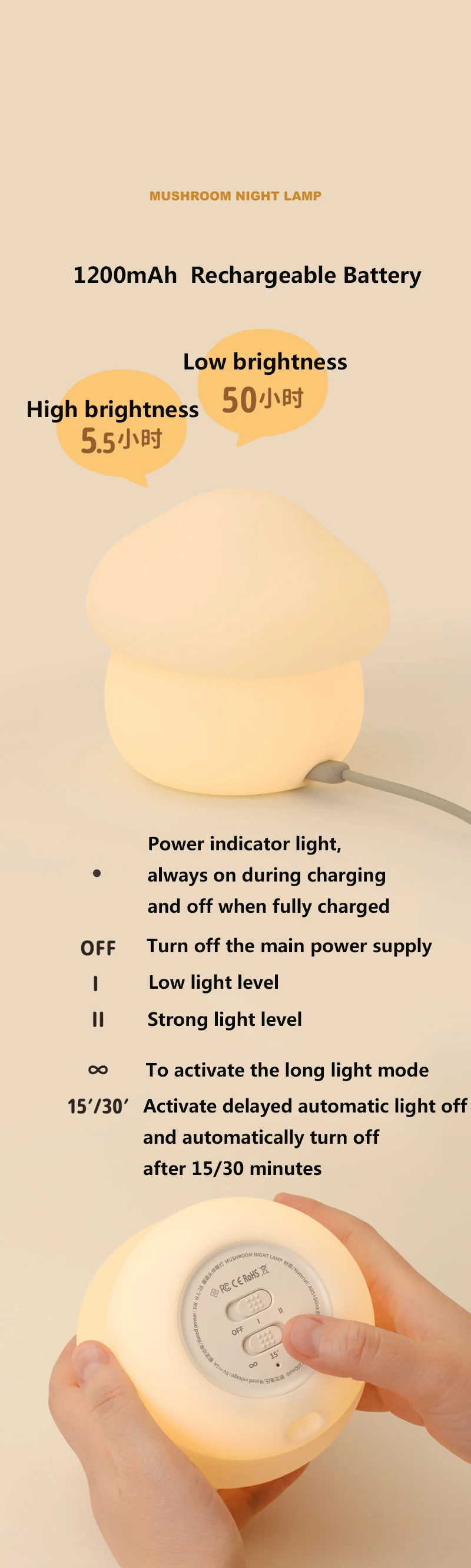 Night Lamp for Kids Mushroom Silicone Night Light Dimmable Timer USB Charging Light Room Decor Children Bedroom Dropshipping