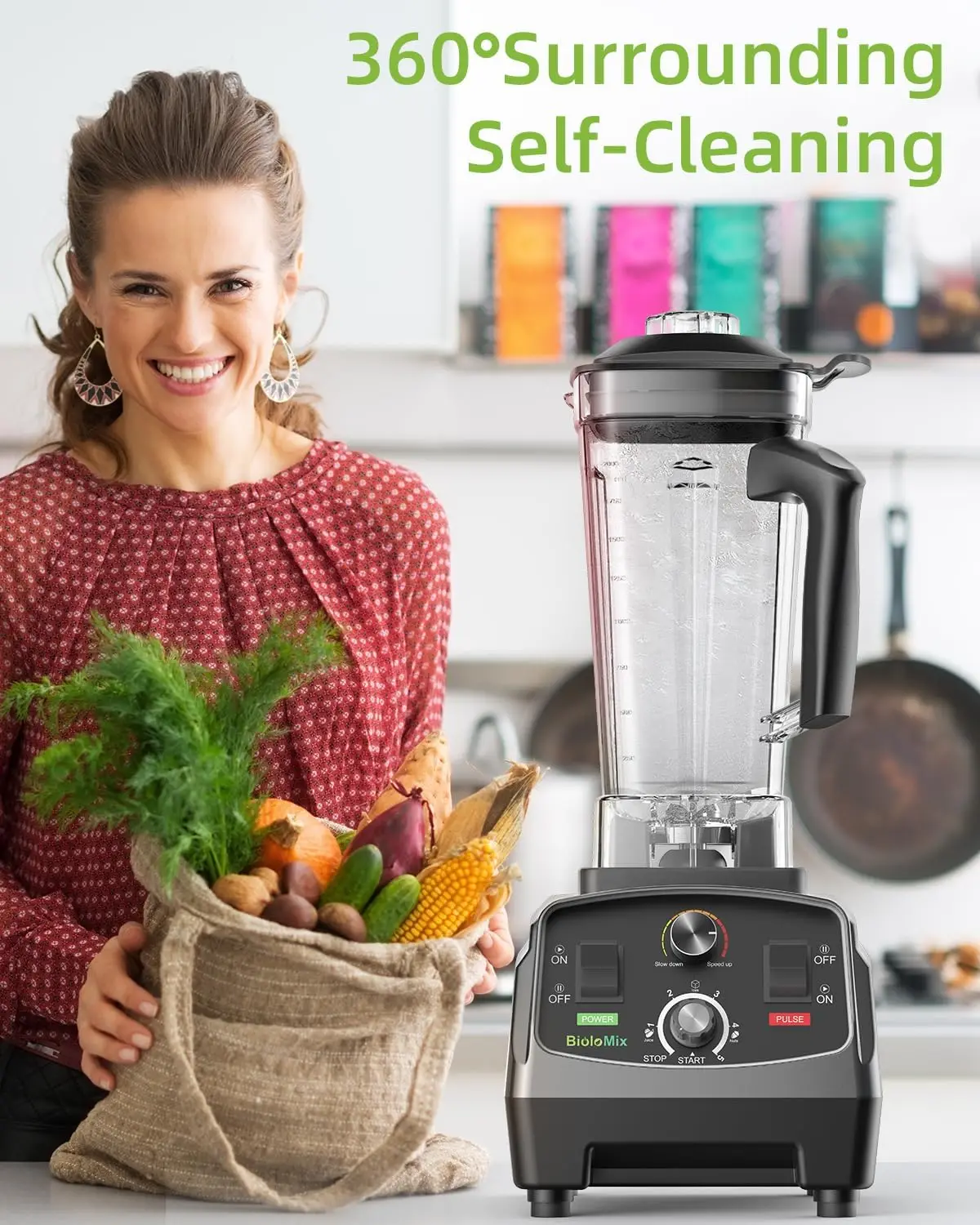 خلاط عصير احترافي - سعة 2200 وات، سعة 68 أونصة، خلاط عالي السرعة للمخفوقات والعصائر وسحق الثلج والفواكه المجمدة (wi)