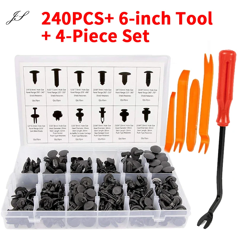 240pcs Car Bumper Retainer Clip Car Plastic Rivets Fastener Push Retainer Set Auto Push Rivets Fasteners Clips With Remover Tool