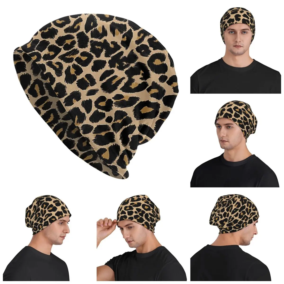 

Leopard Print Traditional Colours Warm Knitted Cap Fashion Bonnet Hat Autumn Winter Outdoor Beanies Hats for Men Women Adult