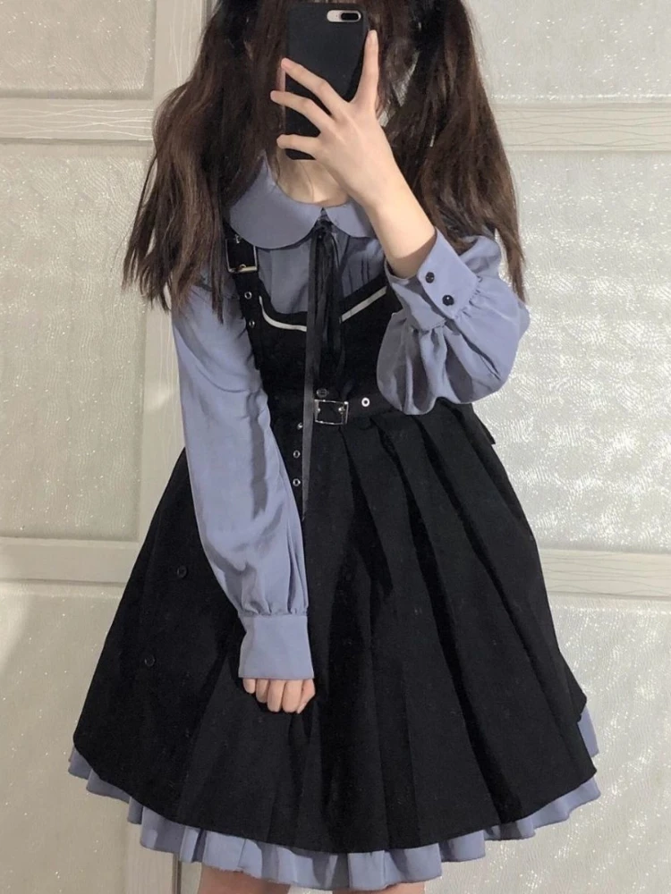 Lolita Zoete Meisjesjurk Kawaii Leuke Jarretel 2-delige Set Vrouwen Casual Shirt Jsk Japanse Outfits
