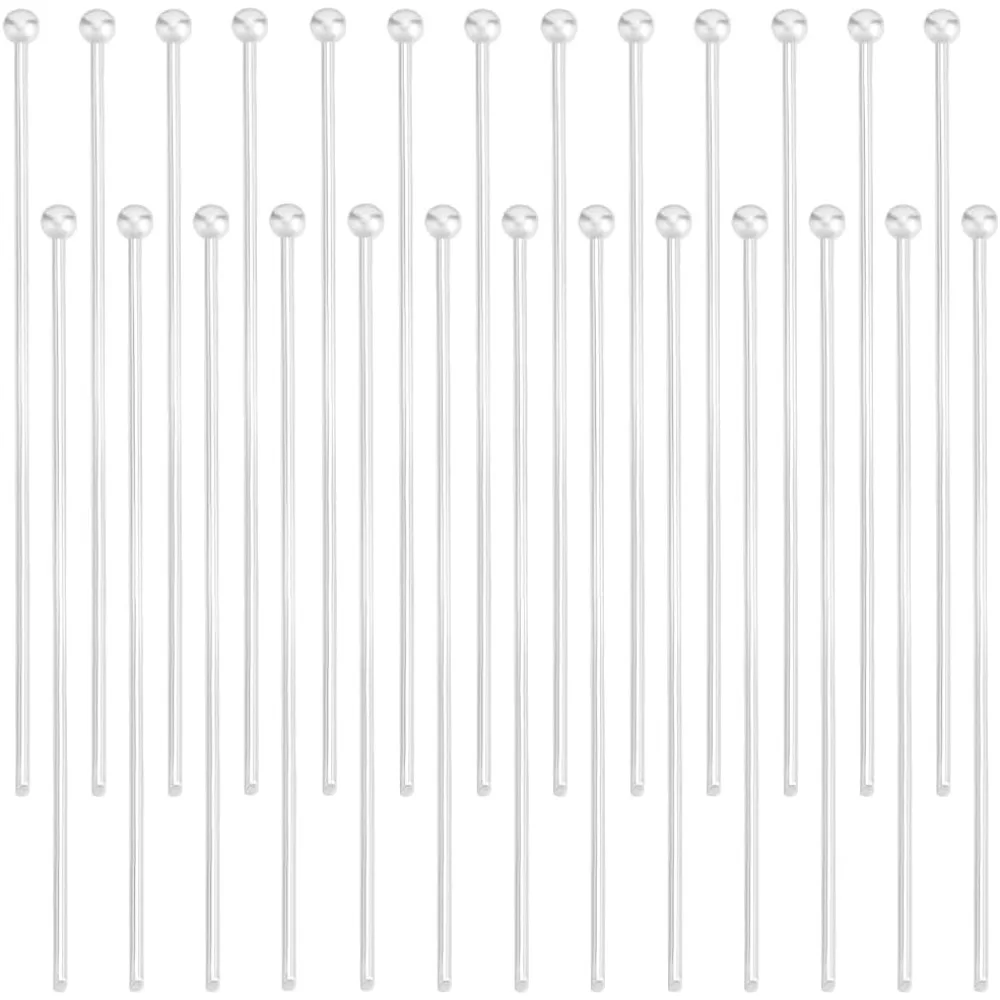 

200Pcs Ball Head Pins 925 Sterling Silver Plated Brass 50mm Earring Pins Silver Ball Pins for Jewellery Making Accessories kit