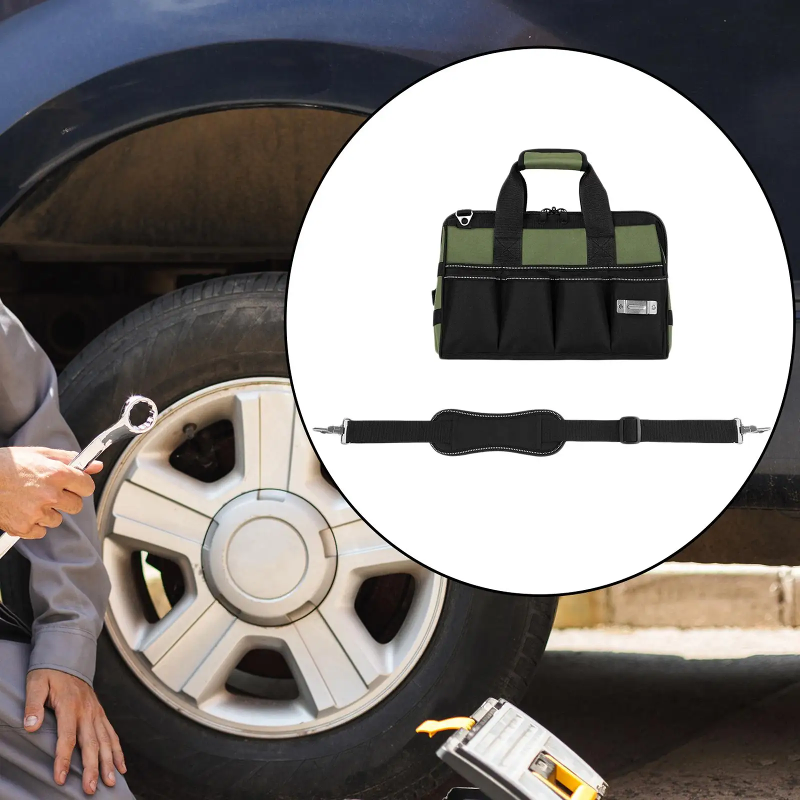 

Tool Bag Tool Box Organizer Heavy Duty with Zipper Sturdy Non Slip Base Portable Tool Storage Bag Tool Carrier for Men Women