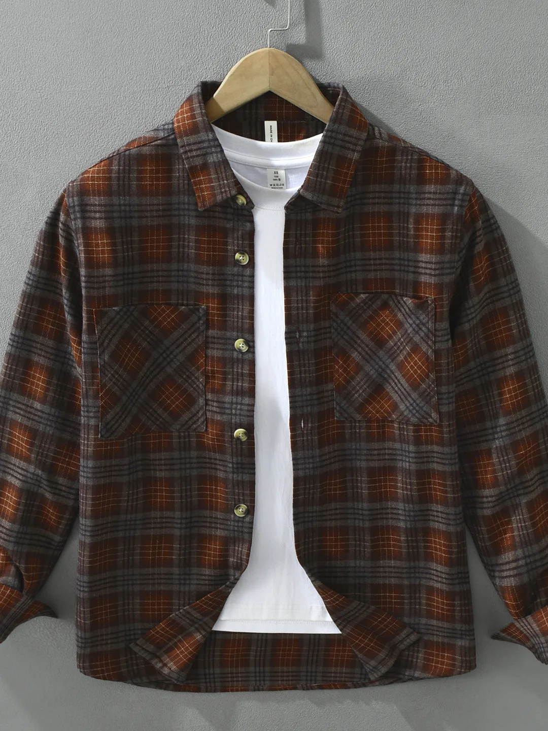 Men's Casual Long Sleeve Plaid Shirt Flocking Gradient Checkered Loose Fit Polyester Viscose Spandex Blend Retro Style Shirt