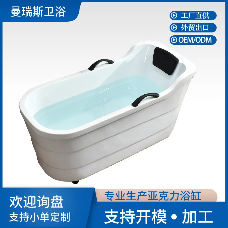 Thermal insulation spa bathtub, acrylic freestanding double armrests color, household adult small apartment small bathtub