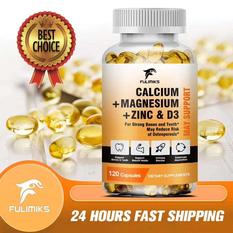 

Calcium Magnesium Zinc Supplement, with Cal & Mag Citrate, Strong Bones & Teeth Support, Easy to Swallow Capsules