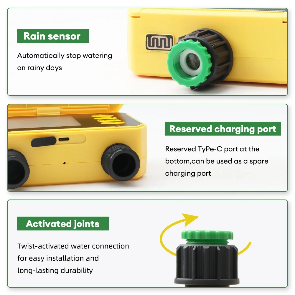 2025スマートデュアルウォータータイマー自動ガーデン散水機タイミング屋外デジタルファーム点滴灌漑コントローラーソーラー充電