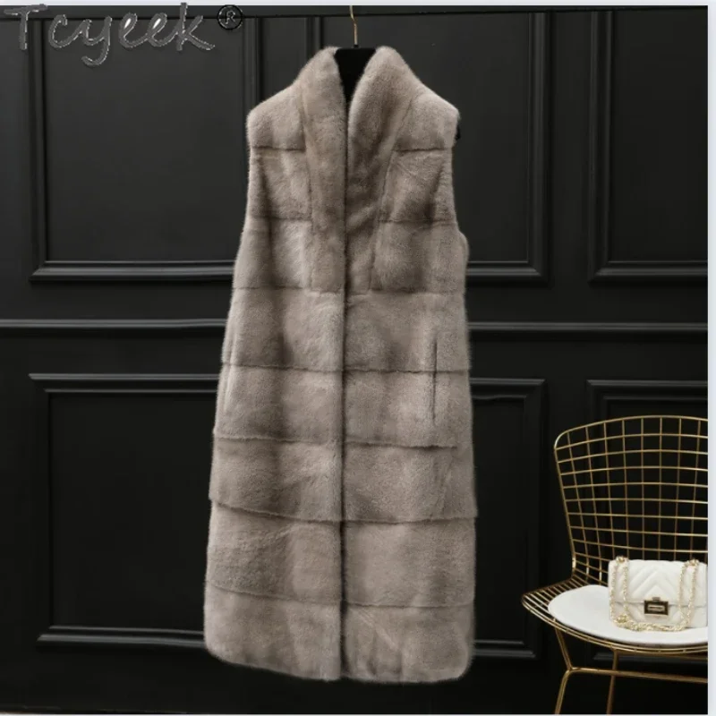 

Tcyeek Luxury Natural Mink Fur Vest Winter Women's Fur Jacket 2023 Real Fur Sleeveless Jackets Women Clothes Mid-long Fur Vests