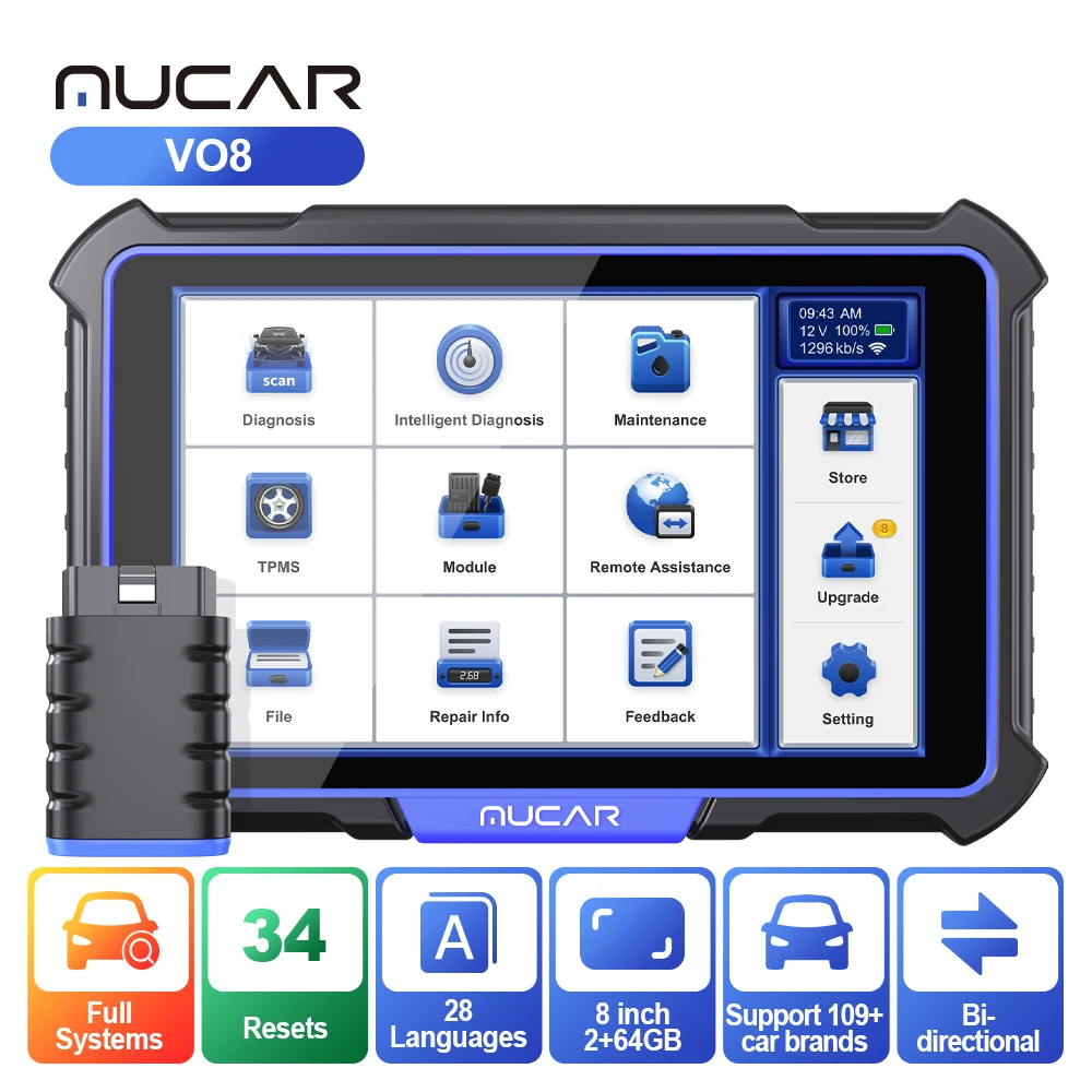 

MUCAR VO8 OBD2 Car Diagnostic tool Professional full system 34 resets IMMO scanner tools ECU Coding Active Test BI-Directional