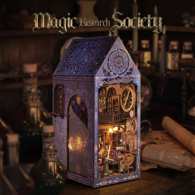 나무 인형 집 DIY 북 누크 선반 삽입 키트 미니어처 인형 집 3D 퍼즐 조립 방 모델 장난감 홈 침실 장식