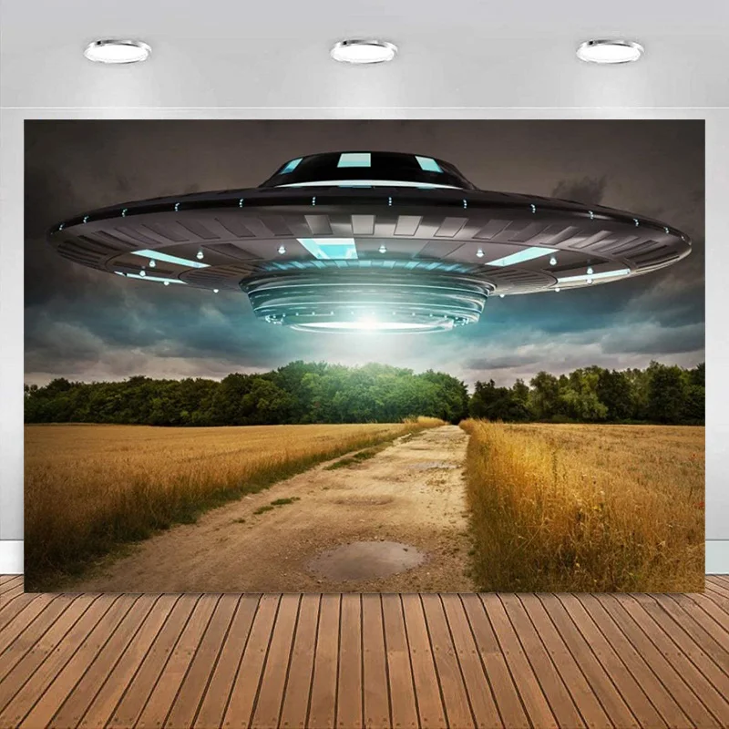 UFO Planet Backdrop Outer Space Creature Alien Travel Spacecraft Western Rural Photography Background Banner decoration Birthday