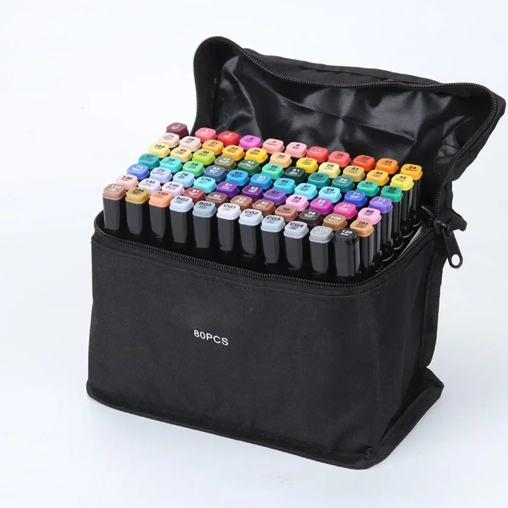 

Art Markers Vibrant Colors 24-80 Colors Alcohol Based Felt-Tip for Beginners Sketch Painting Supplies