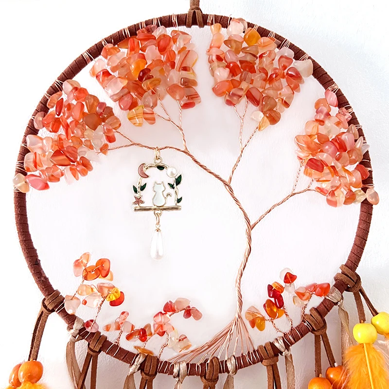 Crystal Stone Tree of Life Dream Catcher Hand-woven Wind Chimes Wall Hanging Ornaments For Living Room Bedroom Festival Gifts