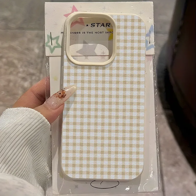 Funda de silicona suave con textura de lichi y diseño de cuadrícula a rayas para iPhone 11 12 13 14 15 16 17 Pro Max 14 15 Plus 17 Air