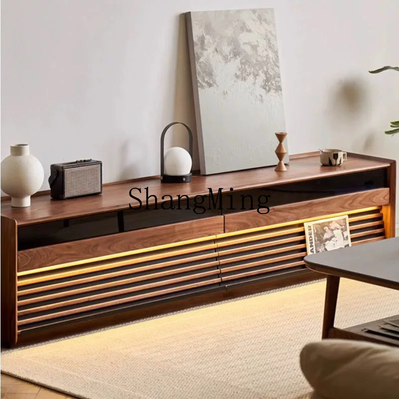 

SM black walnut TV cabinet solid wood bedroom living room small apartment modern and simple flooring