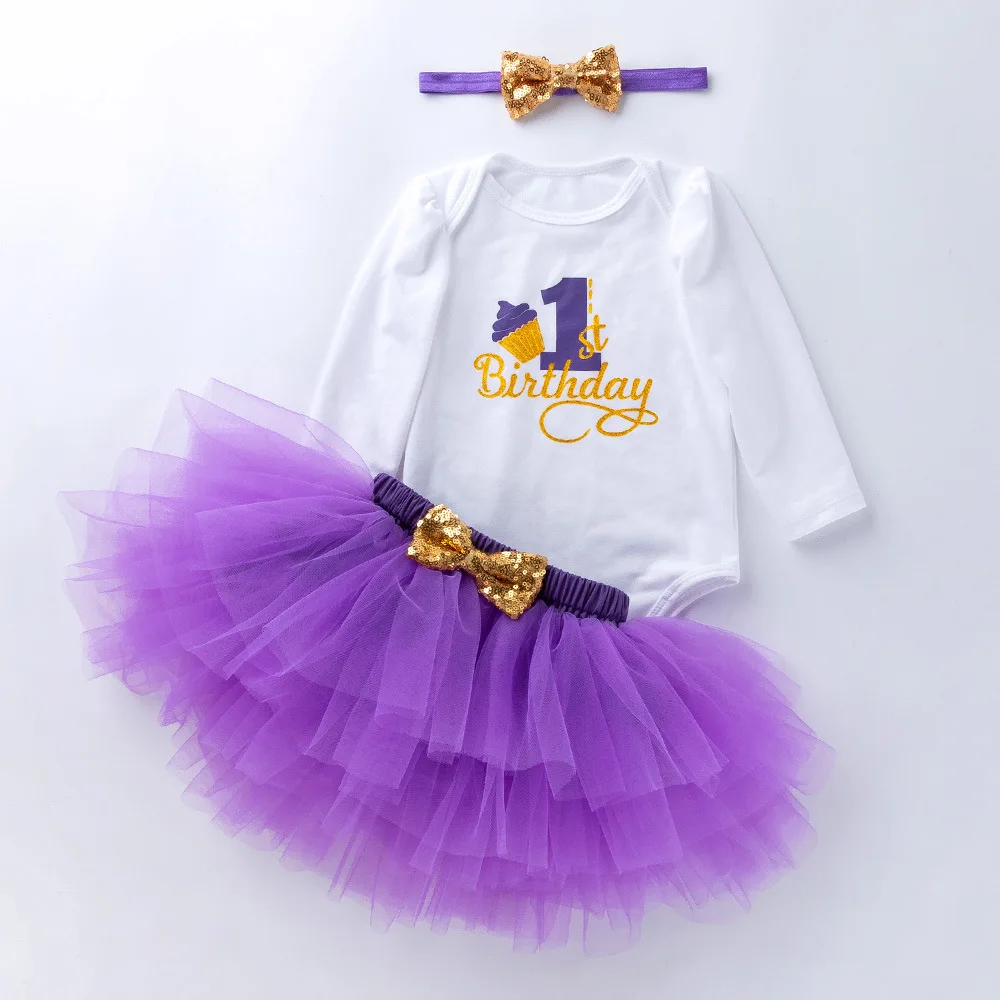 Vêtements pour bébés filles, ensemble tutu pour premier anniversaire, robes de baptême à manches longues