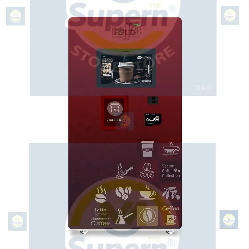 Unmanned self-service coffee vending machine 24-hour freshly ground automatic coffee vending, supports card swiping and coin pay