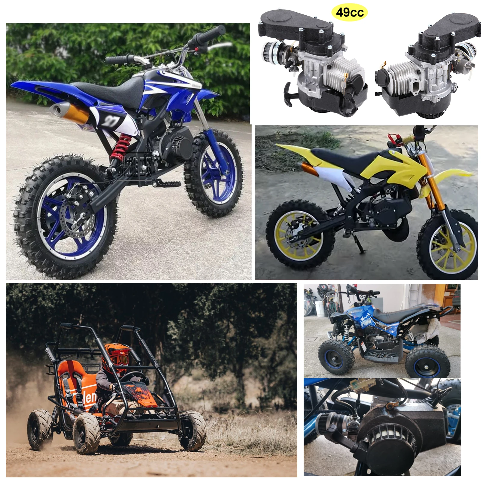 49CC Pull Start Engine Motor Motorcycle Scooter Engine For Quad Bicycle Cross Pocket Bike ATV Mini Choppers Gear Box Chain Kit