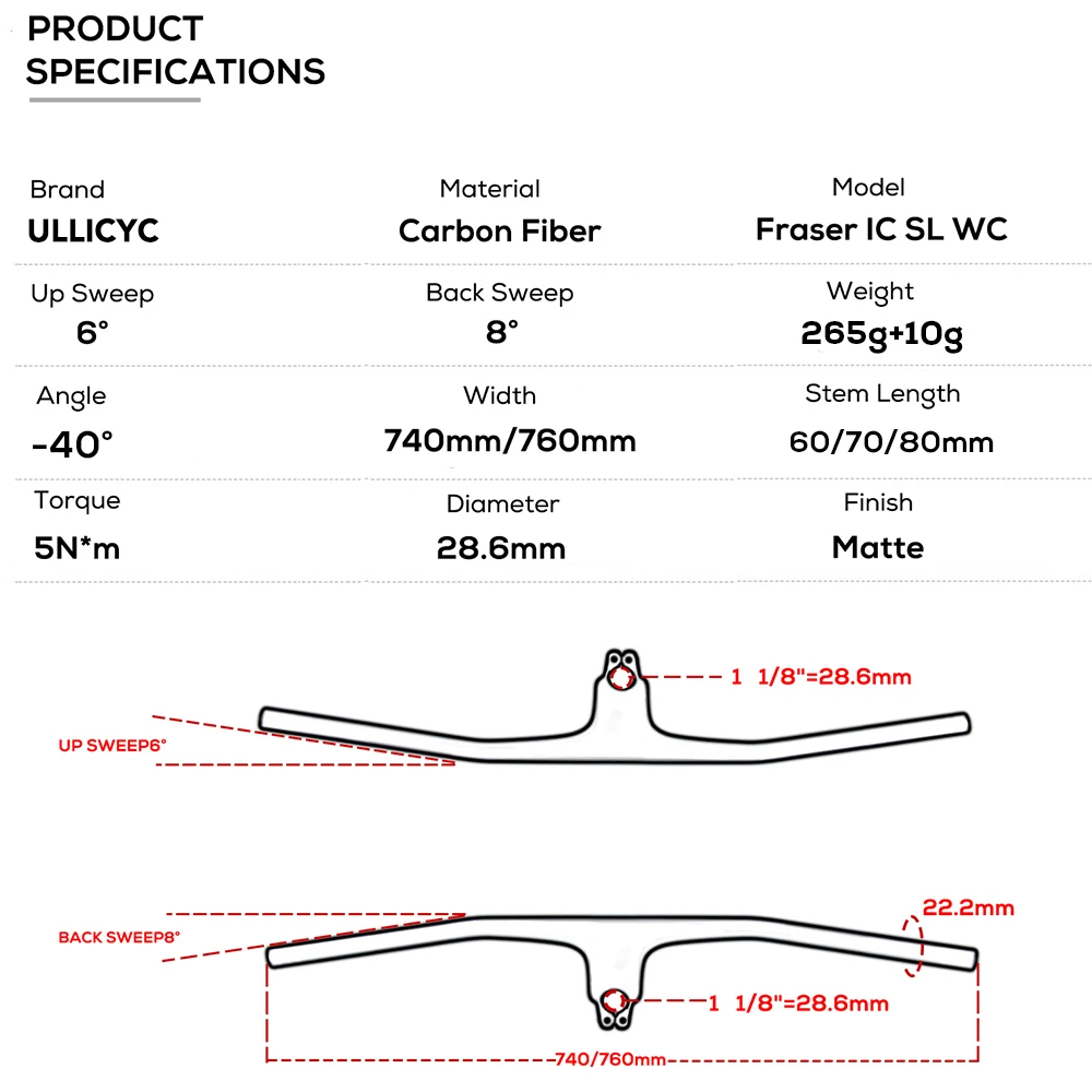 ULLICYC FRASER IC SL WC For Sparks Frame -40° *70/80/90/100mm Full Carbon Fibre Integrated Cockpit MTB Handlebar Titanium screws