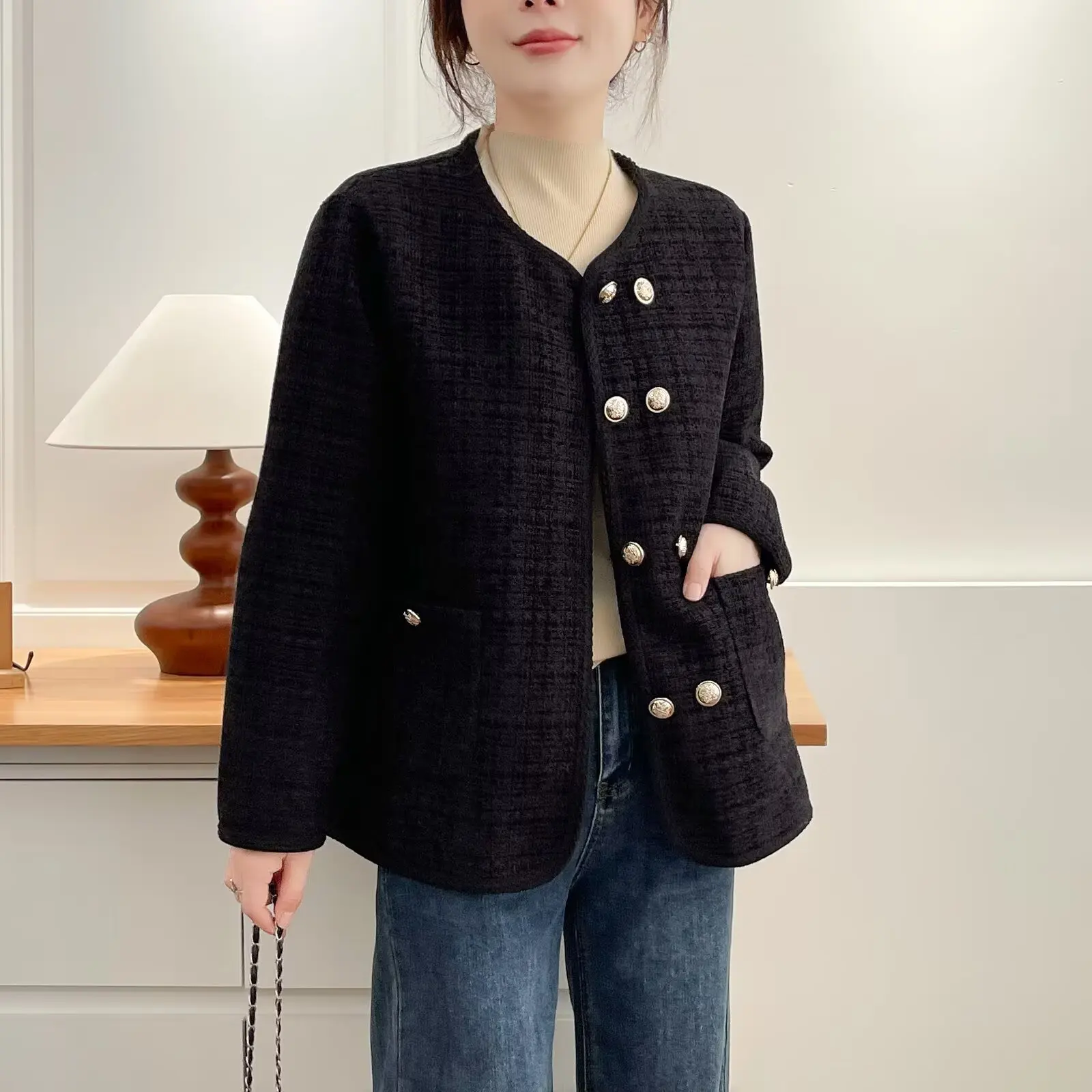 

XXXXL Fashion Plus Size Women's Jacket New Autumn Style Double Breasted Chic Style Coat 315