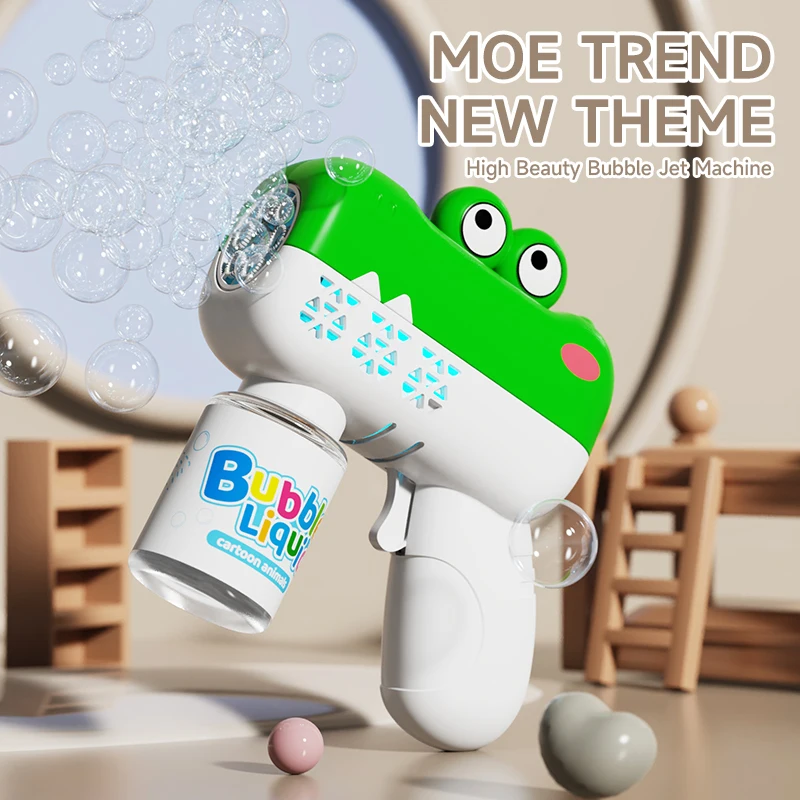 Cartoon Animal Light Up Auto Bubble Blaster 360 Leakproof Gear Kit For Summer Outdoor Lawn Festival Crocodile Tiger Cat Styles