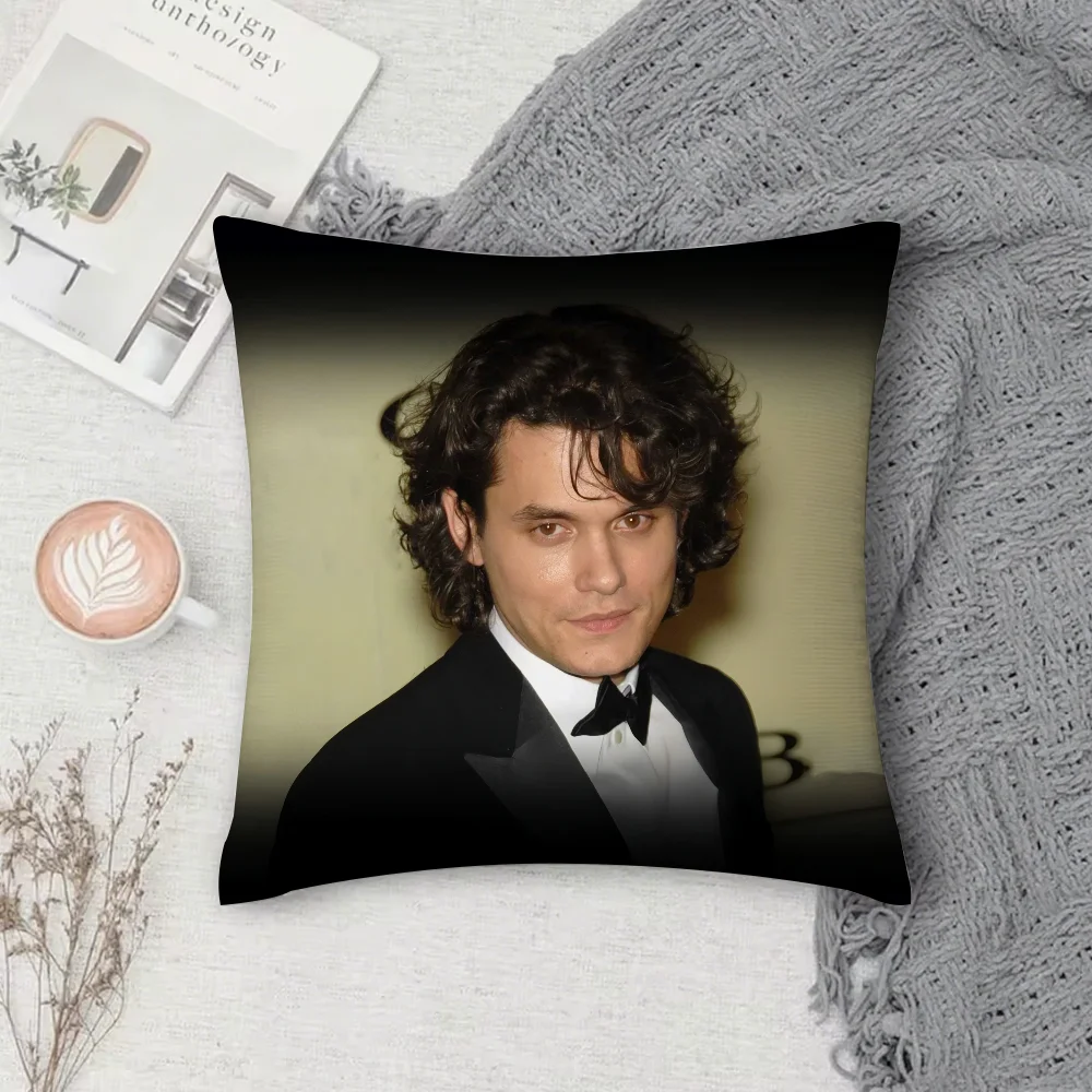 المغني جون ماير كيس وسادة مربع الطباعة على الوجهين قصيرة أفخم غطاء وسادة أريكة غرفة نوم وسادة السرير