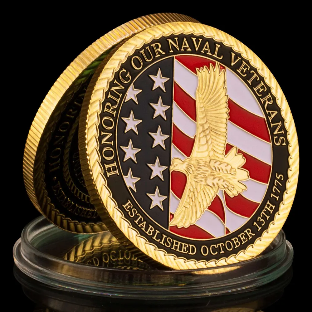 Gold Plated Souvenir Coin US Honoring Our Naval Veteran Challenge Department of the Navy Flying Eagle Military Coin