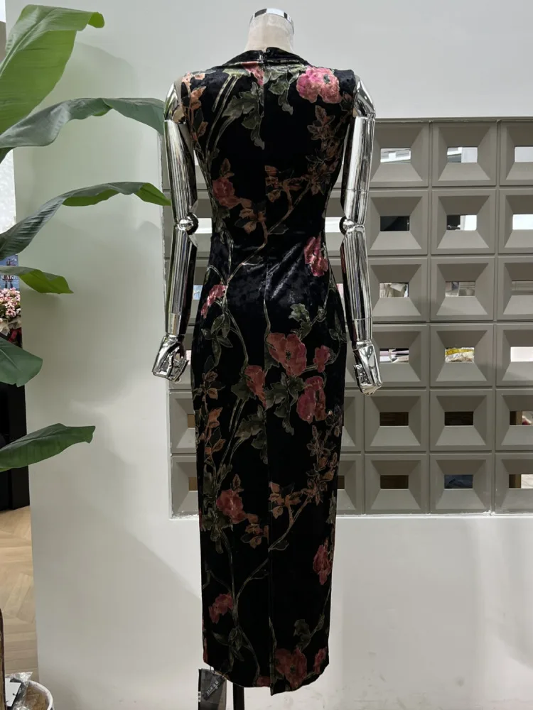 2025년 봄 여름 여성용 오리엔탈 컷아웃 치파오 드레스 우아한 민소매 바디콘 칵테일 드레스 하이 슬릿 웨이스트 드레스