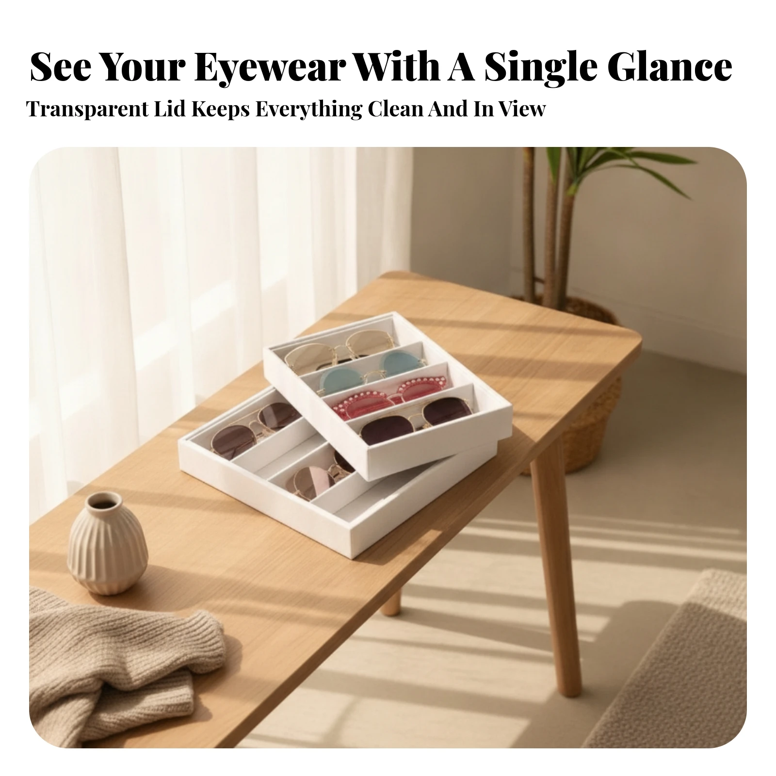 2 Pieces Eyewear Display Case Metal Latch Glass Lid Eyewear Box Home Organizer Dustdustless