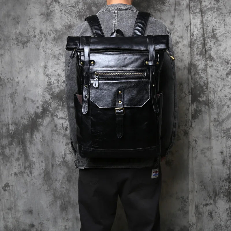 NZPJ Vintage-Rucksack aus echtem Leder für Herren, Crazy Horse-Leder, Computertasche, natürliche Oberschicht aus Rindsleder, Rucksack, Reisetasche – Detail 18