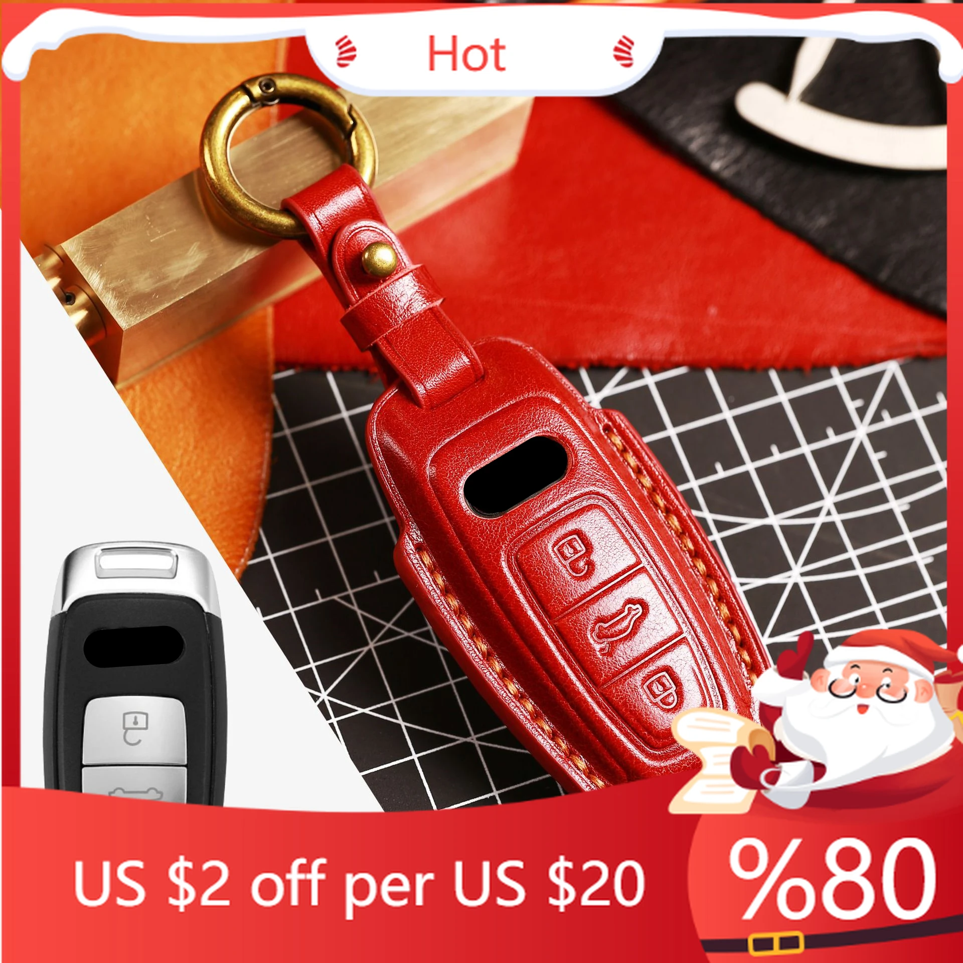 

Hot Leather Car Remote Key Cover Case Holder shell Protector Fob For Audi New A4L A5 A6L A7L Q4 e-trom Q5 Q6 Q Interior Stickers