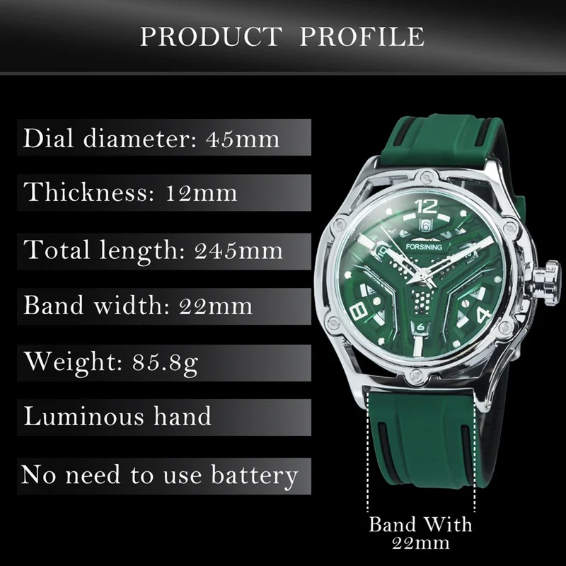 FORSINING Mechanical Watches for Men Sports Calendar Hollow Dial Luminous Automatic Movement Mens Watch Relogios Masculino