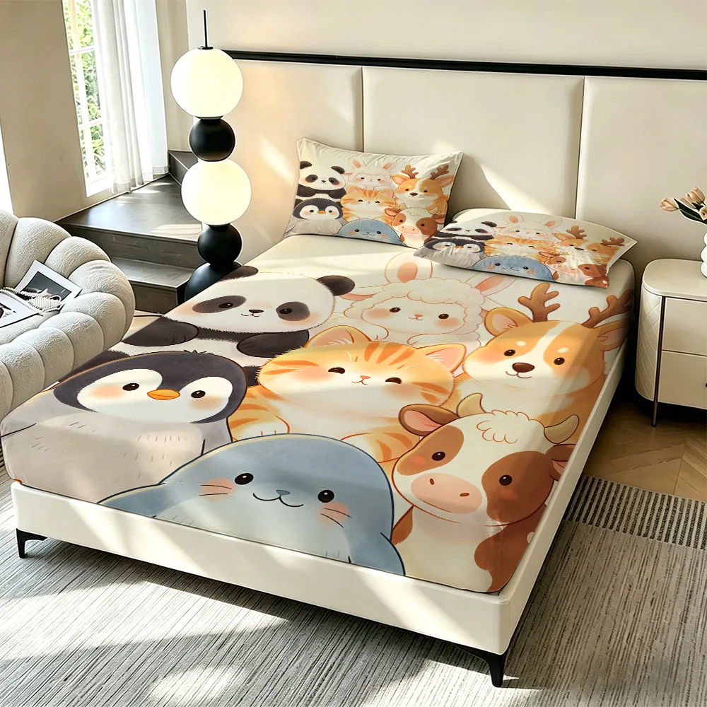 3PCS Cartoon Cute Animal Printed Chipless Bed Sheet Set Bedding Decoration Machine Washable - view 6