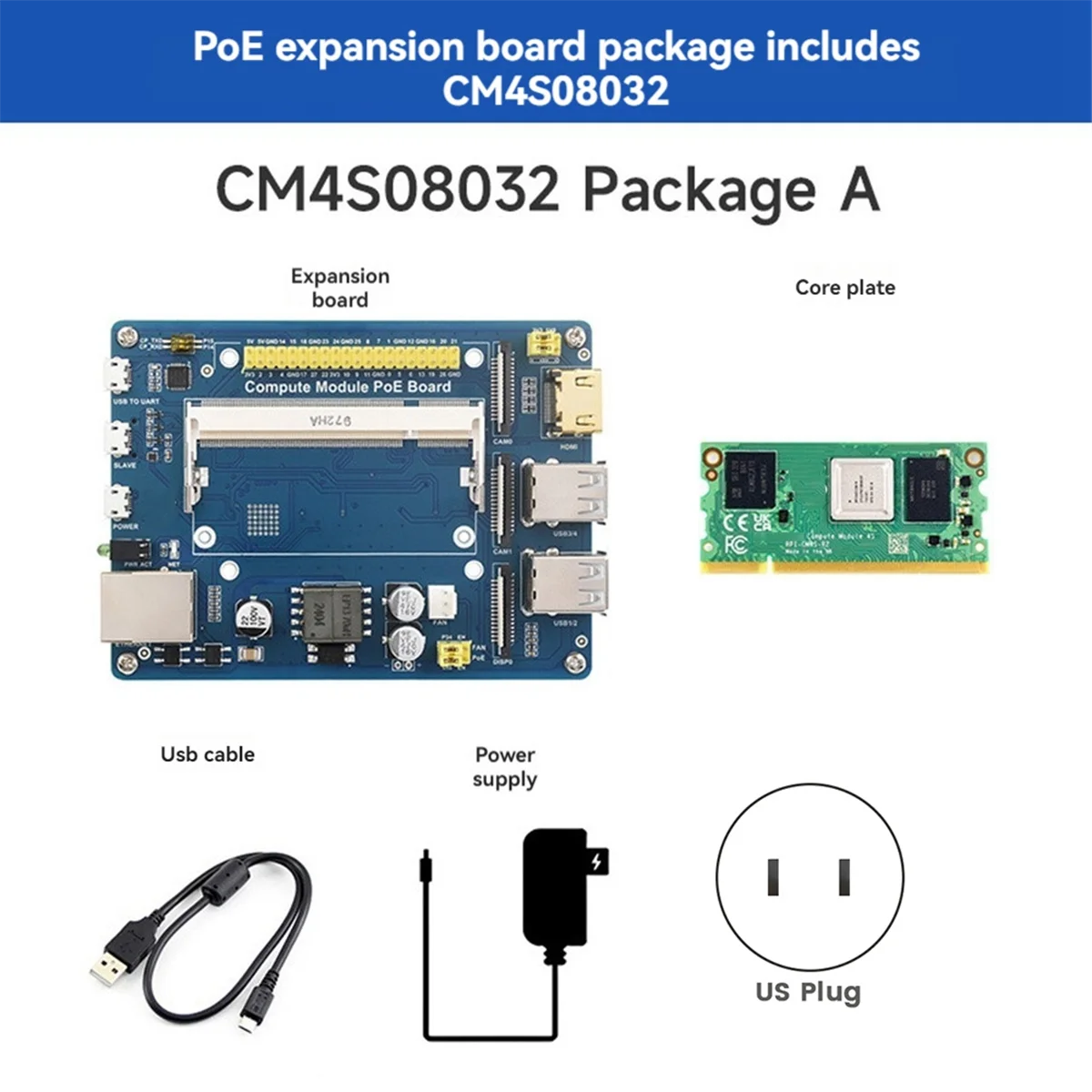 لوحة PoE للوحدة الحوسبية ، طقم CM4S 8G + 32G لـ CM4S ، لوحة توسيع 4S + لوحة أساسية لنا قابس