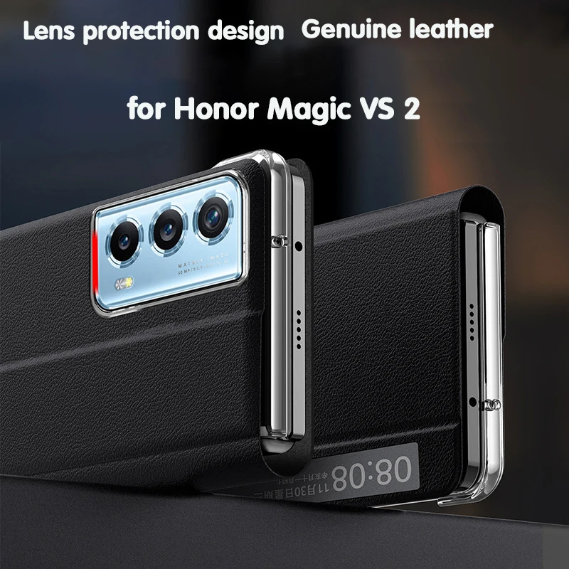 

for Honor Magic VS 2 leather phone case Bracket Mirror display cowhide Novel tactile sensation New high-end leather phone case