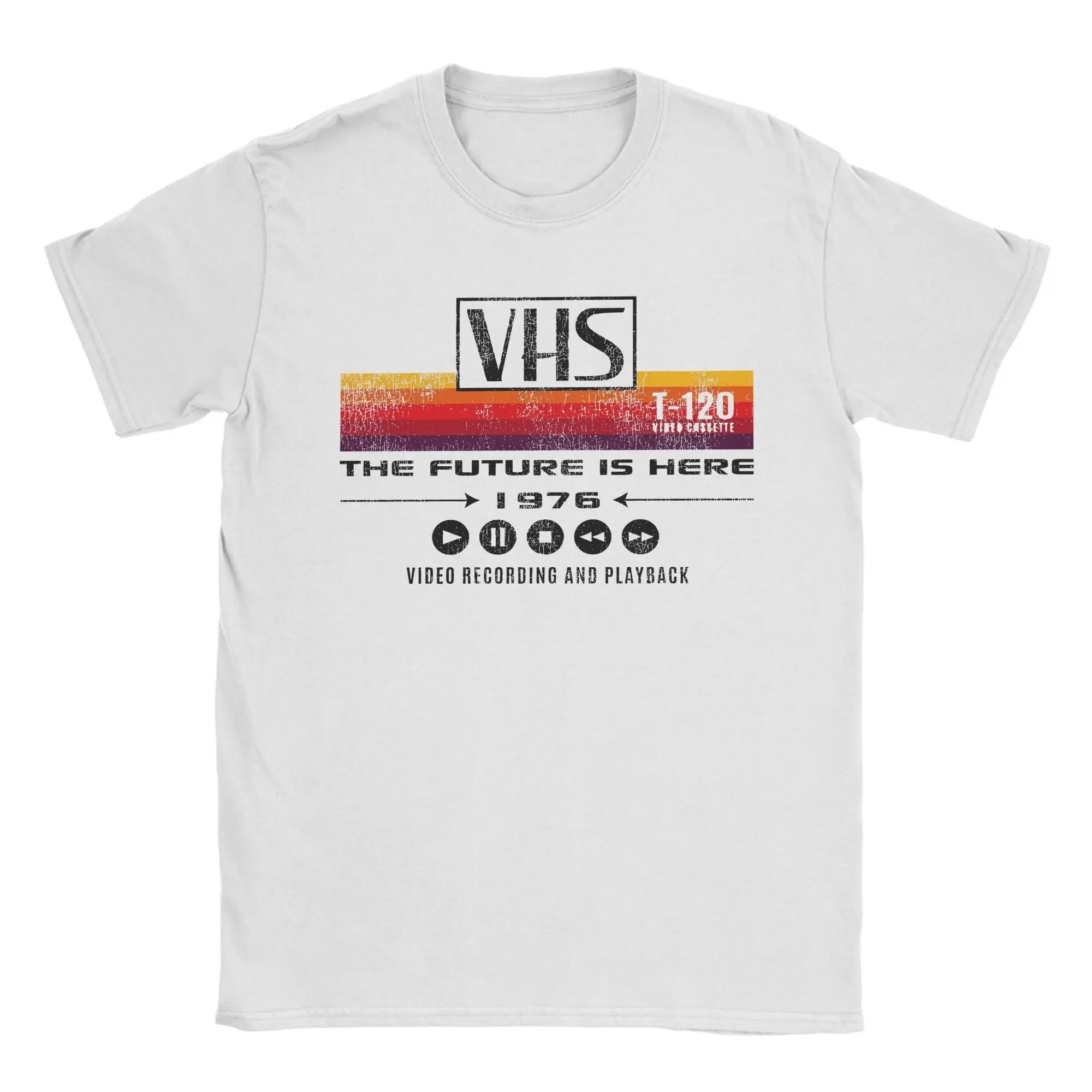 

VHS The Future Is Here 1976, футболка из 100% хлопка для взрослых, пляжные винтажные футболки с круглым вырезом, хипстерские футболки большого размера, топы «сделай сам» на заказ