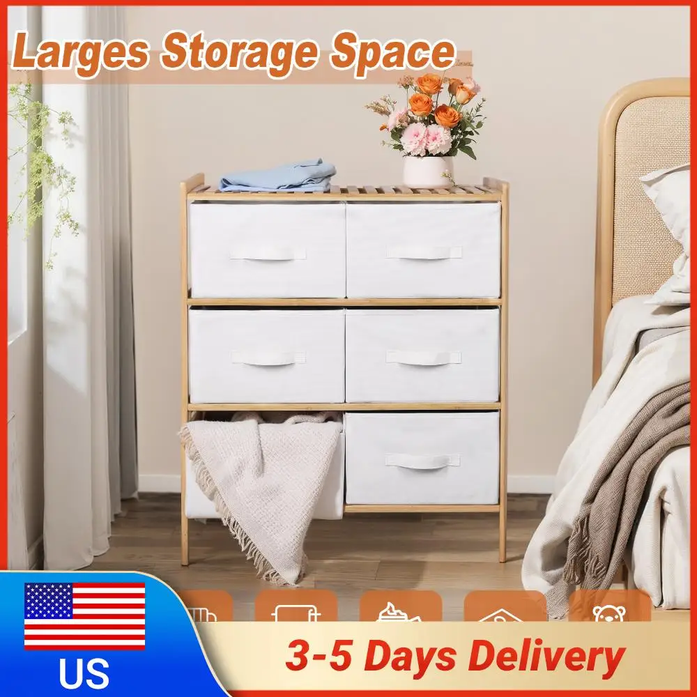 

Bamboo Tidy Box Pull Out Quilt Storage Shelf with 6 Baskets Sundries Organizer Shelf Multifunctional for Home Storage