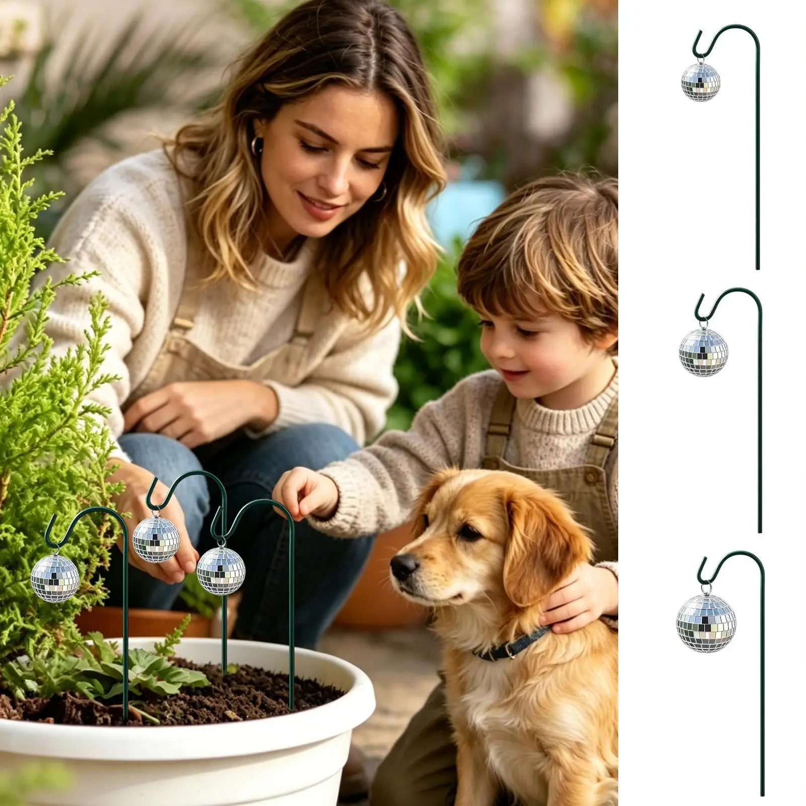 5Pcs Mini Disco Ball Plant Stake, Flower Picks Garden Decor for Planters, Reflective Lawn Ornament for Patio Walkway Home