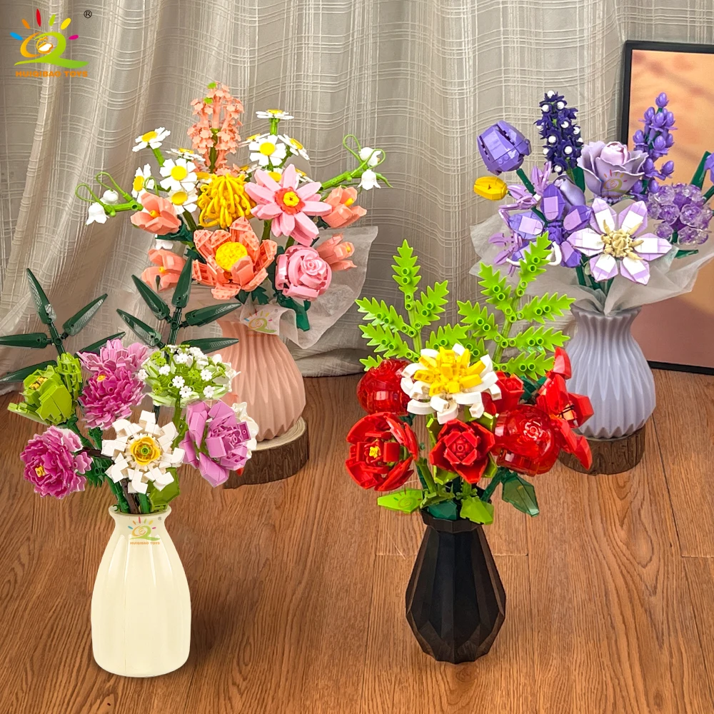

HUIQIBAO MOC цветочная модель строительные блоки DIY вечный букет кирпичи наборы игрушек для детей украшение дома для девочек Рождественский подарок