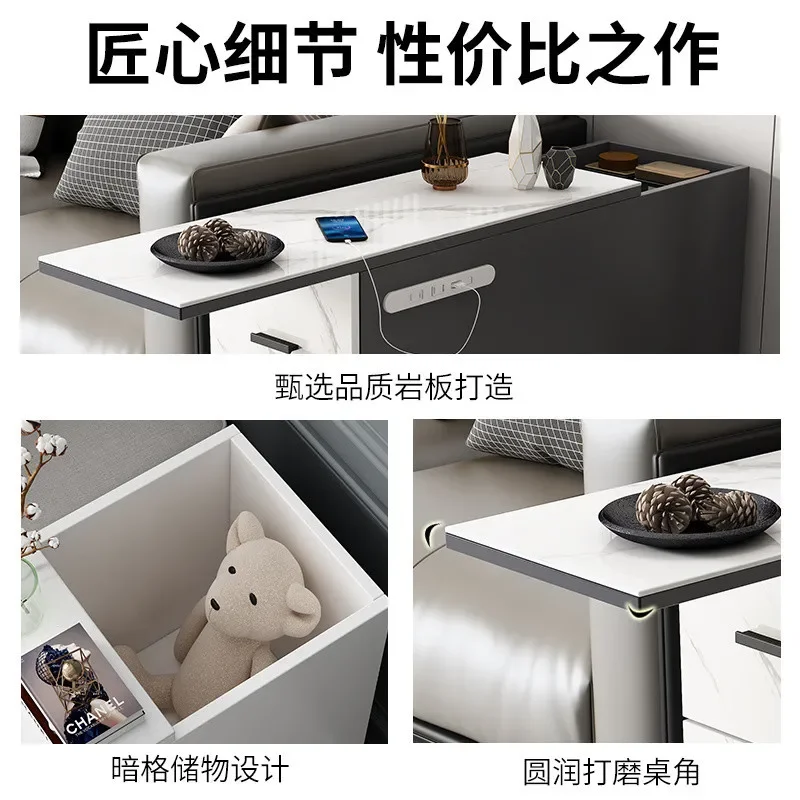 فاخر خفيف، بلاطة صخرية، أريكة، جانبية قابلة لإعادة الشحن، شقة صغيرة، طاولة قهوة زاوية، خزانة شاي #3